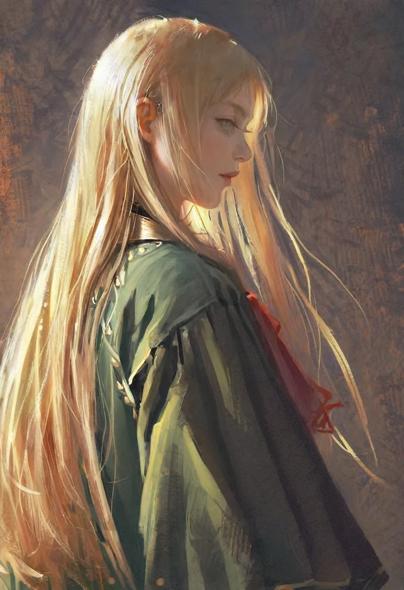 score_9, score_8_up, score_7_up, score_6_up, score_5_up, score_4_up, fkey70, A blonde girl standing, hyperrealistic anime painting, royal clothes, anime painting, no tiara, loose long hair, black background, dramatic diagonal lighting, painterly, realistic painting, soft feature, detailed clothes, detailed, Rembrandt lighting, artwork of upper body, visible brushstrokes, detailed painting, soft features, rounded face