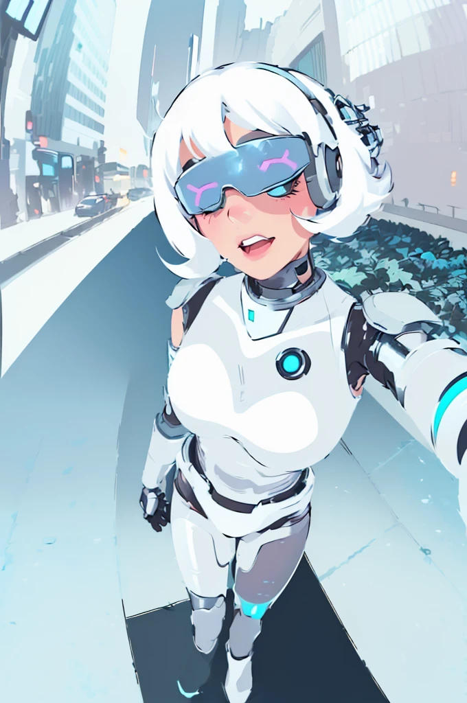 there is a woman in a silver robot suit taking a selfie, cyborg - girl with silver hair, cyborg - girl, cyborg girl, perfect anime cyborg woman, cute cyborg girl, barbie cyborg, Perfect android girl, beautiful white cyborg girl, robot girl, Like a retro futuristic heroine, Posing in Neo - Tokyo Futuristic, linda cyborg girl, anime cyborg