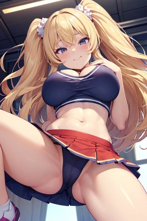 (((Spread your legs、Shooting from below))、(((Accentuate the crotch)))、Highest quality, 8k, masterpiece :1.3)), whole body, Sharp focus :One Girl,Glowing Skin,SSexy pose,Highest quality,Tabletop,shape,Very delicate and beautiful,Hmph,8k壁紙,wonderful,In detail,Official Art,Very detailedなティッカーUnity 8k壁紙,Incredibly ridiculous,Large file size,Very detailedな,High resolution,Very detailed,Beautiful detailed girl,Realistic,X-ray,The queue is full,(((制Cheerleaderのユニフォーム、mini skirt)))、(((Big Breasts、blonde)))、(((School、gym)))、Stand upright、Cleavage , ((Long golden hair))、Cheerleader、exy pose、Hairstyle: Long Hair、both hands、Beautiful belly button