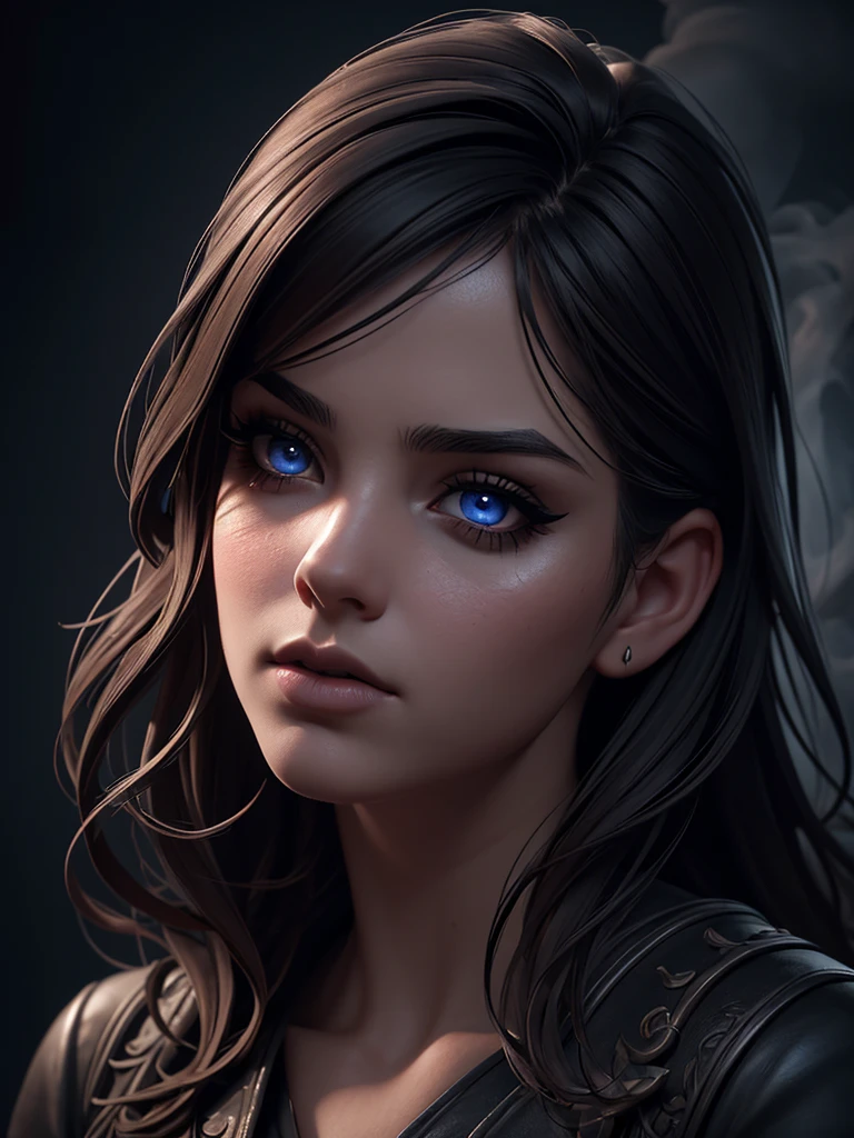 a girl in a cloud of smoke, dramatic lighting, moody atmosphere, cinematic, chiaroscuro, dramatic pose, mystical, dark fantasy, high contrast, volumetric lighting, dramatic shadows, smoky, misty, atmospheric, dark tones, rich colors, dramatic lighting, cinematic composition, powerful expression, intense gaze, beautiful detailed eyes, beautiful detailed lips, extremely detailed eyes and face, long eyelashes, 1girl, digital art, 8k, hyper detailed, photorealistic, masterpiece, dramatic lighting, moody atmosphere, cinematic, dark fantasy