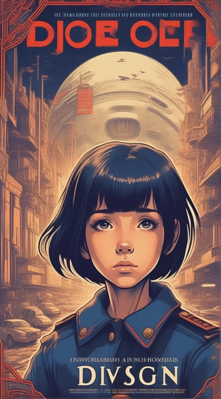 "create a cover for a dystopian book, with a subtle, non-overbearing futuristic setting. the cover must show a blonde woman with short hair, expressing vulnerability and strength, and a soldier with black hair and delicate features, dressed in a navy blue uniform and silver cufflinks. use a cool, moody color palette with subtle hints of warmth. typography should be elegant and modern, reflecting the tension and emotional depth of the book." Studio Ghibli style
