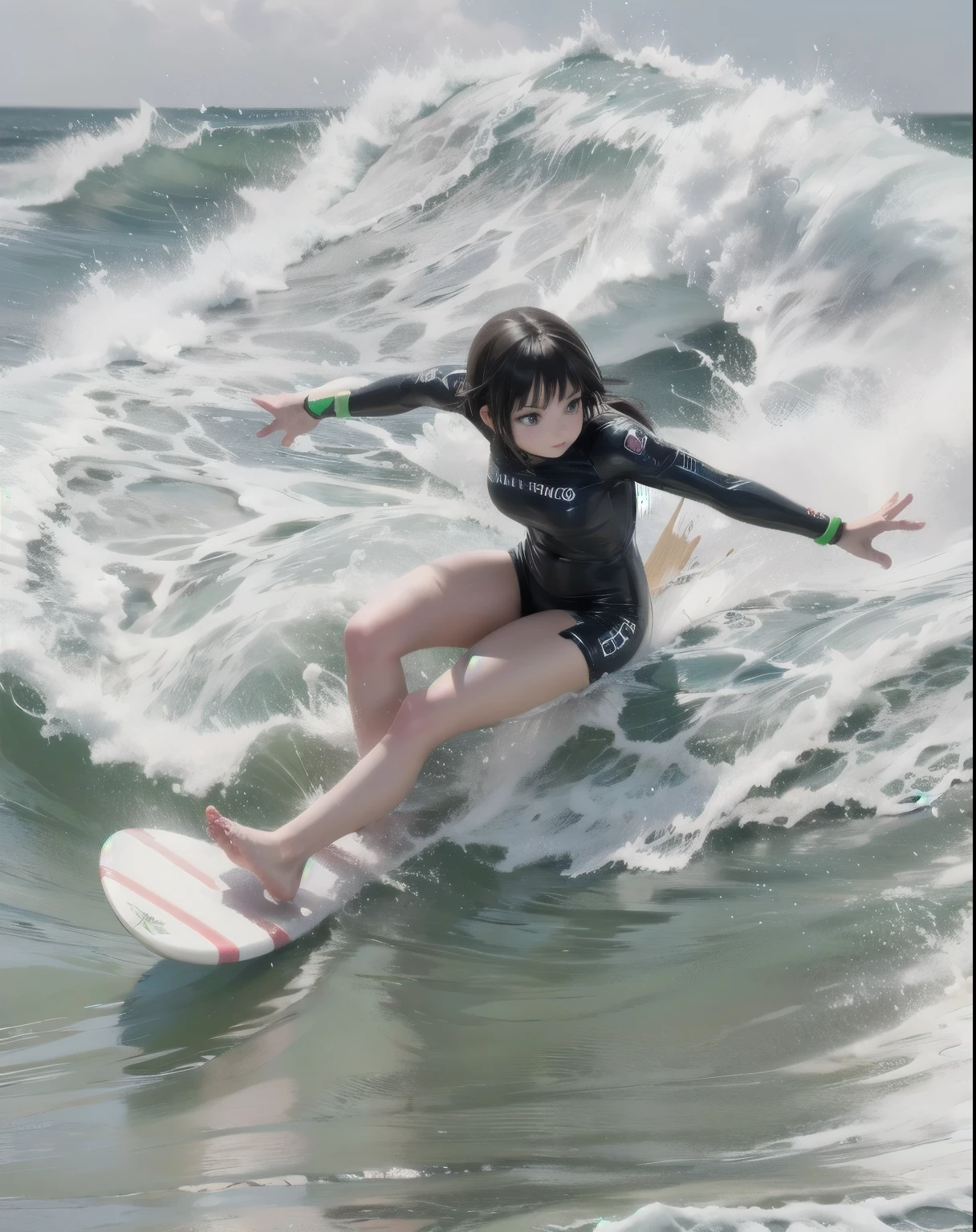 a cute girl surfing, tube ride surfing move