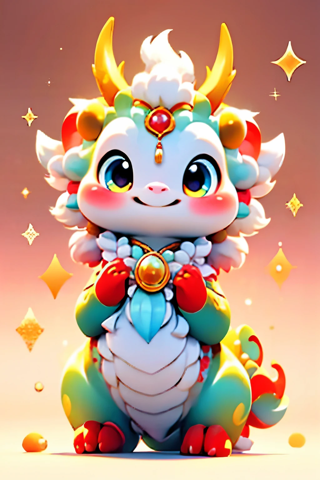 a cute chinese dragon holds a scroll, in the style of light pink and light gold, animated gifscranberrycoregongbi,fairycore the stars art group(xingxing),letterboxing--nij5--style original