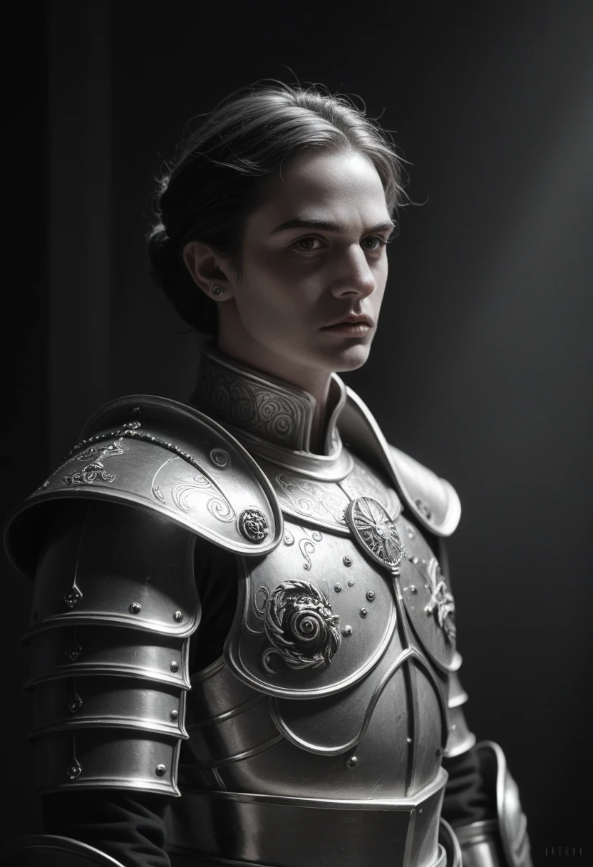 a majestic portrait of Aegon I Targaryen, the Conqueror, detailed face and piercing eyes, intricate armor, dramatic lighting, cinematic composition, muted color palette, digital painting, hyperrealistic, chiaroscuro, award-winning, national geographic style