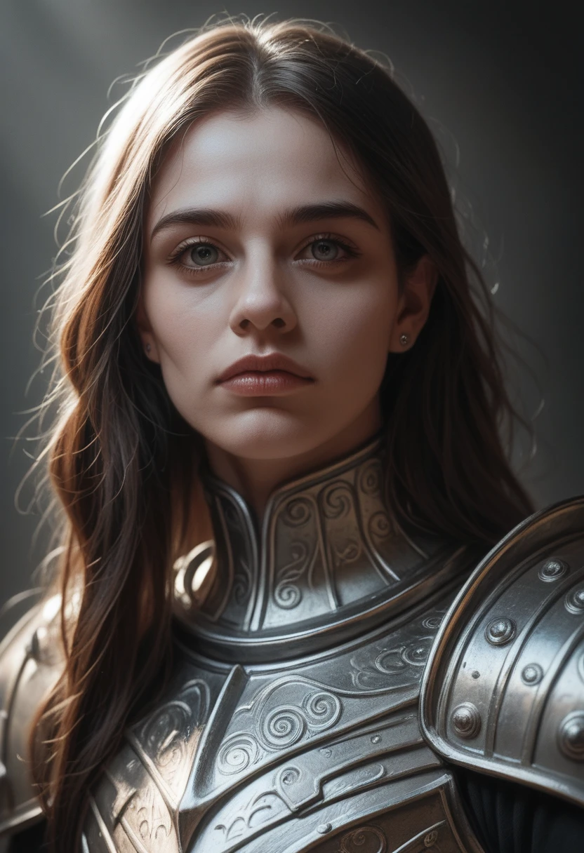 a majestic portrait of Aegon I Targaryen, the Conqueror, detailed face and piercing eyes, intricate armor, dramatic lighting, cinematic composition, muted color palette, digital painting, hyperrealistic, chiaroscuro, award-winning, national geographic style