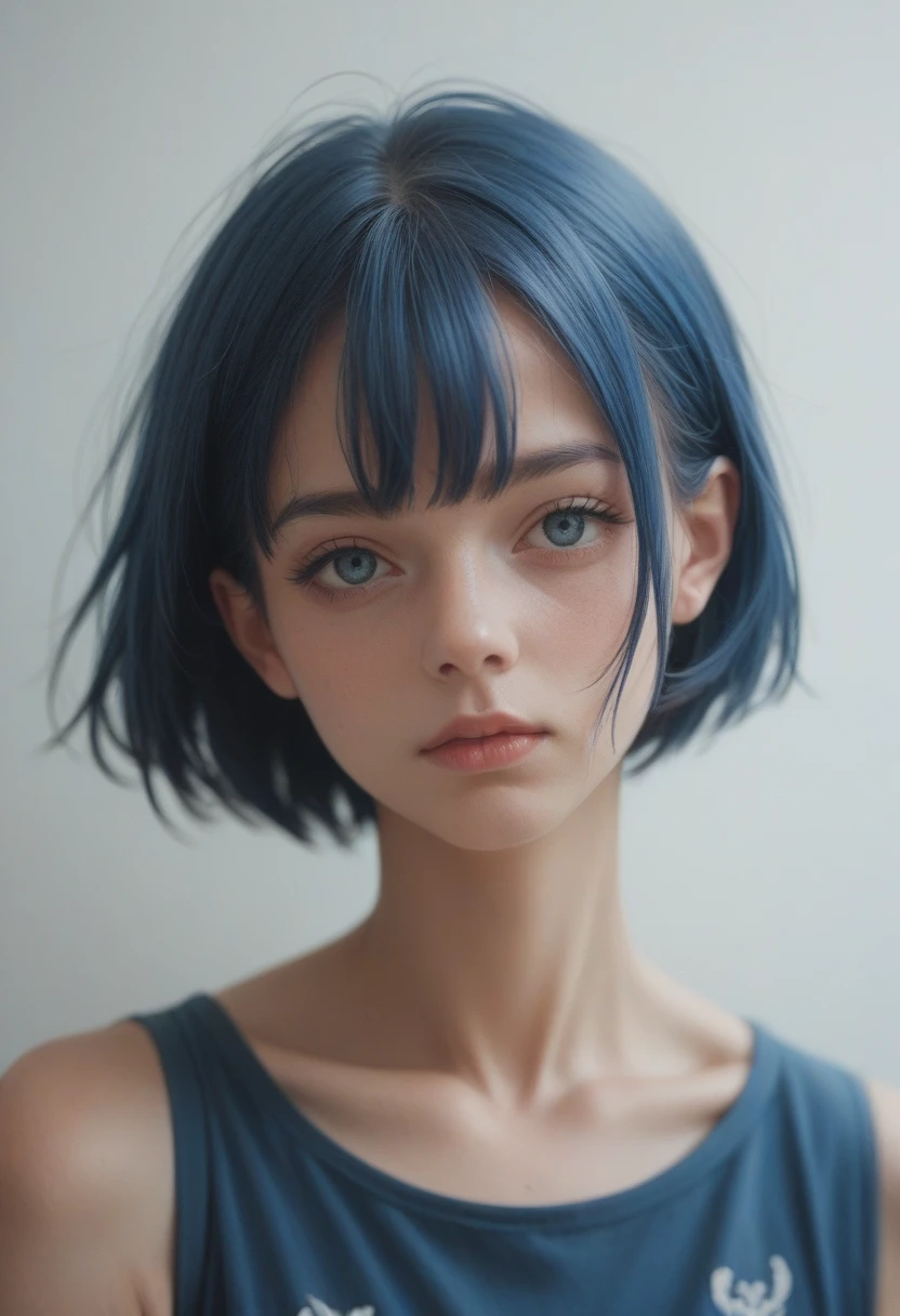 Black and navy blue short haired girl