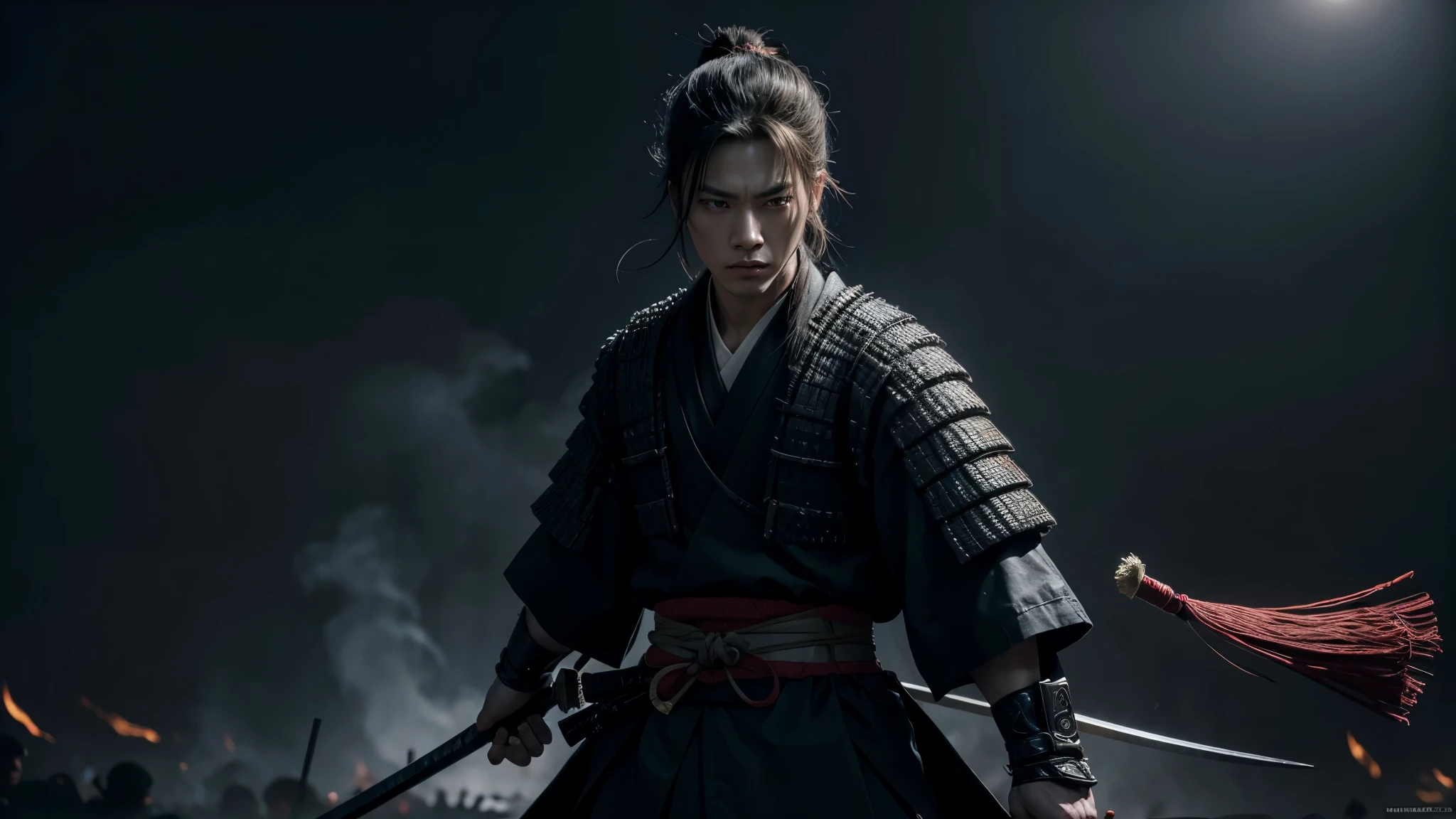 Wallpaper samurai, Open scenario, vergetation,dark