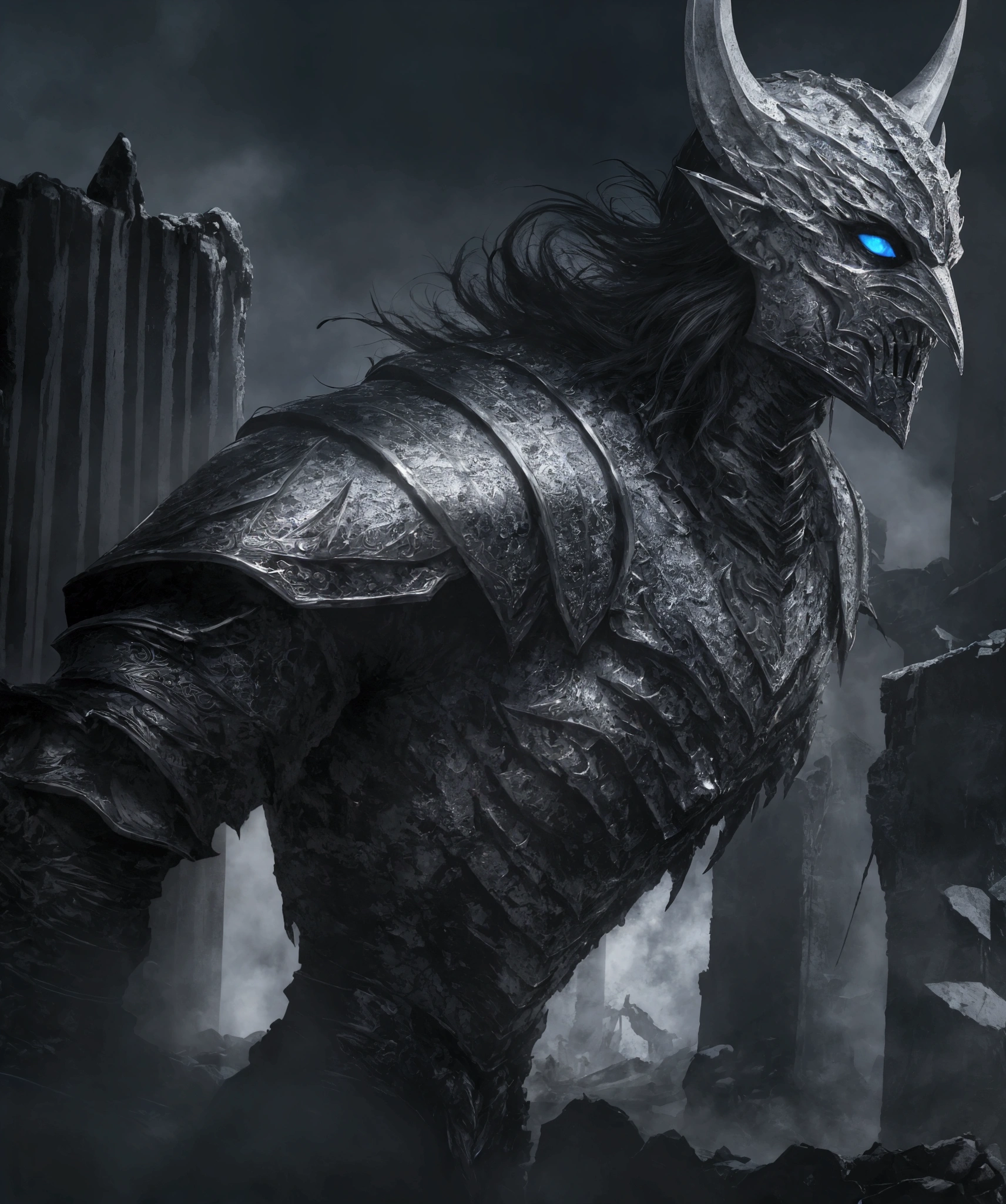 (extremely detailed 8k wallpaper), a medium shot photo of  Grim dressed as a scary masked krystal-supervillain in a textured armour made of all white crystals glowing armour with textured details from marvel, theme, intricate, high detail, dramatic, big mud monster and destroyed buildings in the background
