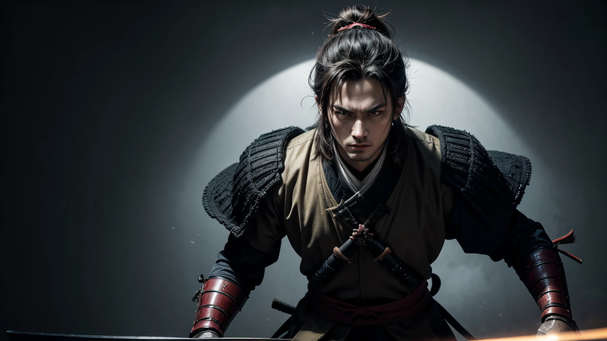 Wallpaper samurai, Open scenario, vergetation,dark
