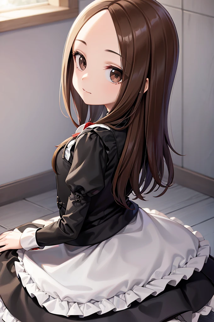 aatakagi, long hair,goth style、white maid outfit、Victorian maid clothes、sexy、leaning forward、Front view