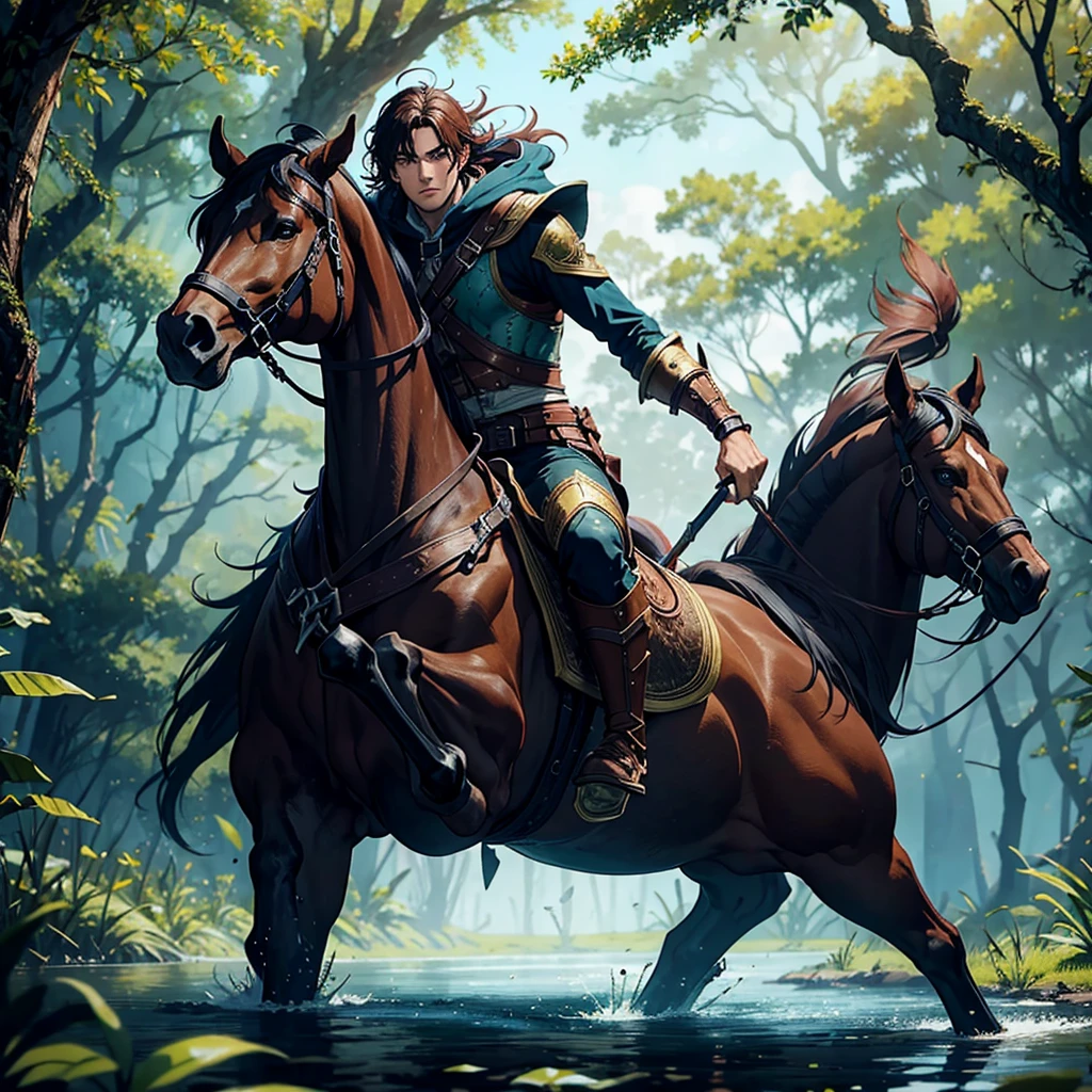 Herald from the game Vkdmak rides his horse Roach through the swamp