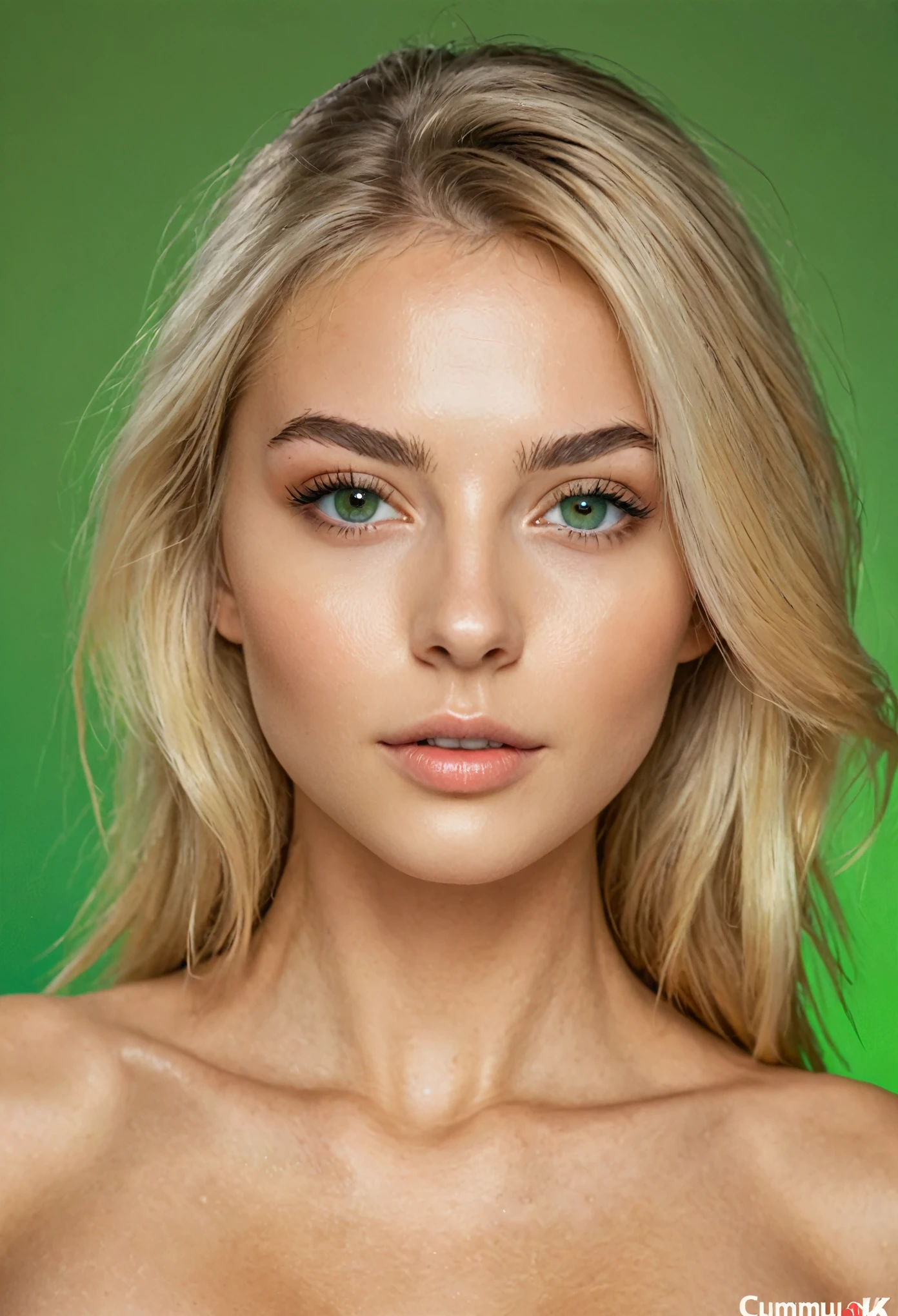 (best quality:1.1), 1girl, blonde hair, beautiful face, Anastasia Ovchinnikova. cute tall tall tall, topless, (topless:1.2), 8k, 4k, intricate, detailed face, detailed eyes, green eyes, gradient background, strong lighting, ((cum on face:1.3)), (((close up face:1.5))), realcumAI, bukkake, cum, facial, 