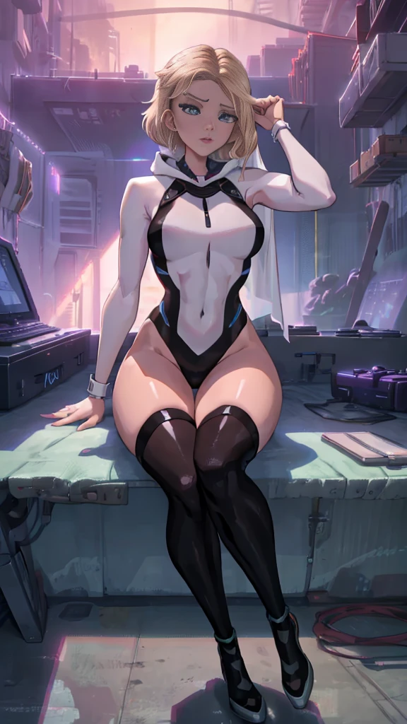 (8K、4K、highest quality、High resolution)、big breasts、High leg、anime face、muscular body、Beautiful eyes that shine、anime chic eyes、kind face、nun、Lock,O-ring,veil,elbow bag,thigh strap,thigh boots, Sit in the cockpit,MS cockpit