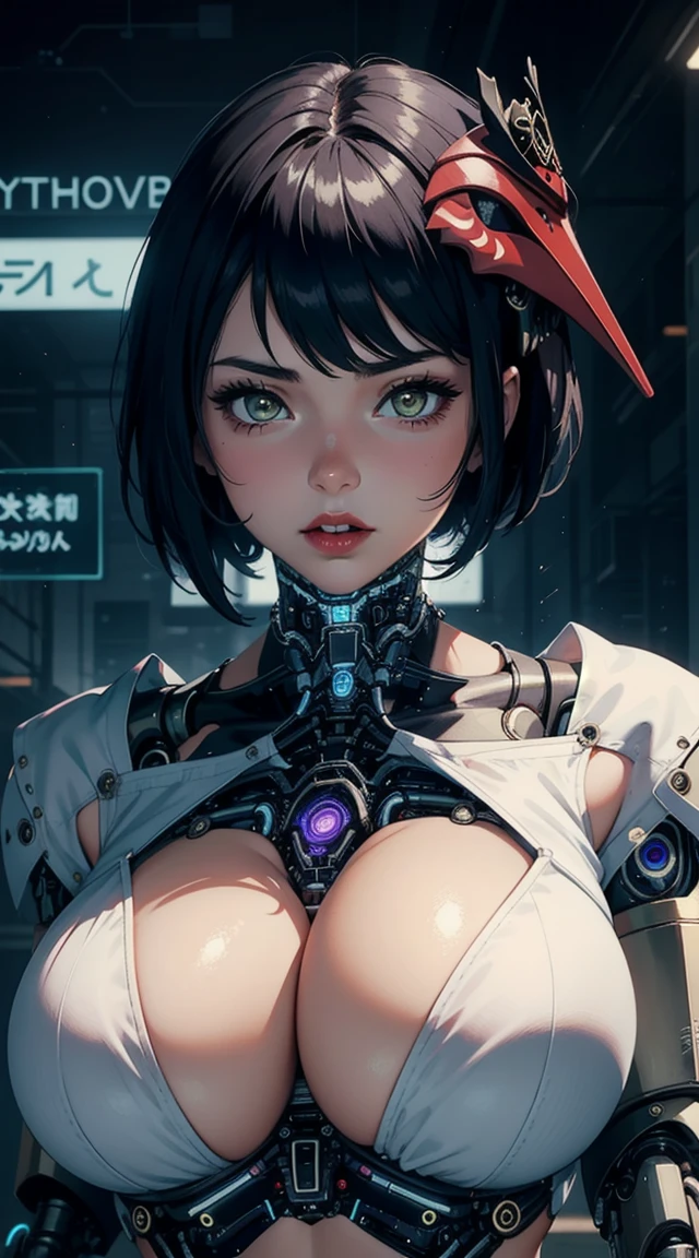 1 girl,work of art, 4K,ultra detail, face detail, ombre, red lip, large breasted,(SEXY CYBERNETIC CLOTHES:1.5), Face pretty, dynamic pose, neckleace, kujousaradef, kujousararnd