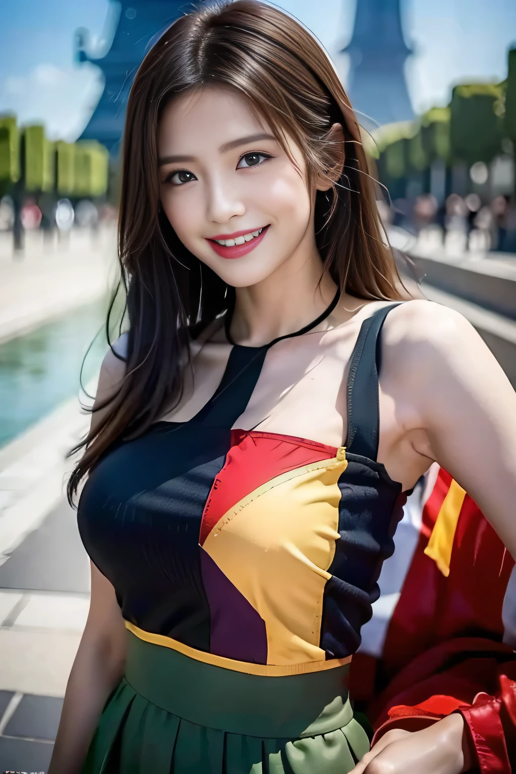(((Spanish flag-inspired costume:1.3))),(),(((smile:1.3))),(((Women supporting the Paris Olympics:1.3))),(((International flags on the streets of Paris))),(((Eiffel Tower in the background))),(((The Seine in the background))),masterpiece,Highest quality,Ultra-high resolution output images,Write Boundary Depth,Intricate details,Add depth to your subject with contrast between light and shadow,Anatomically correct facial structure),(Picture Mode Ultra HD,)