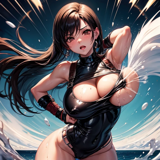 tifa lockhart　Glossy black bodysuit　Huge breasts　　Blowing out a lot of breast milk　A large amount of squirting is blowing　Huge penis　A large amount of semen is released