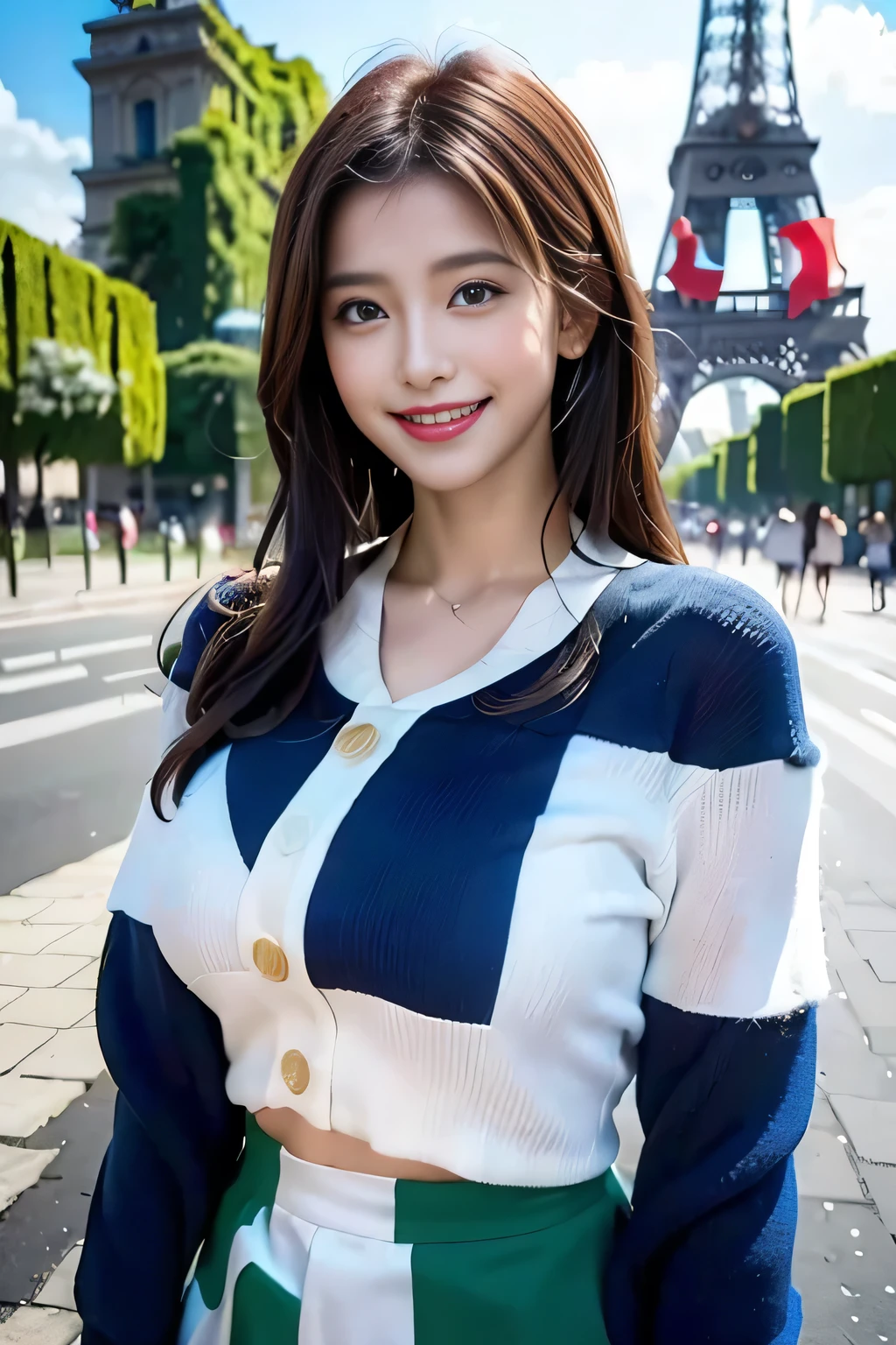 (((Costumes inspired by the flag of the Republic of Fiji:1.3))),(),(((smile:1.3))),(((Women supporting the Paris Olympics:1.3))),(((International flags on the streets of Paris))),(((Eiffel Tower in the background))),(((The Seine in the background))),masterpiece,Highest quality,Ultra-high resolution output images,Write Boundary Depth,Intricate details,Add depth to your subject with contrast between light and shadow,Anatomically correct facial structure),(Picture Mode Ultra HD,)