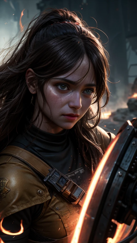 Realistic, personality: [Depict a close-up of the character's face filled with determination, sweat glistening on their forehead. Capture the intensity in their eyes as they prepare for a challenge, representing the mental strength of Aries. The surrounding atmosphere should be charged with anticipation, illustrating an upcoming conflict or struggle] unreal engine, hyper real