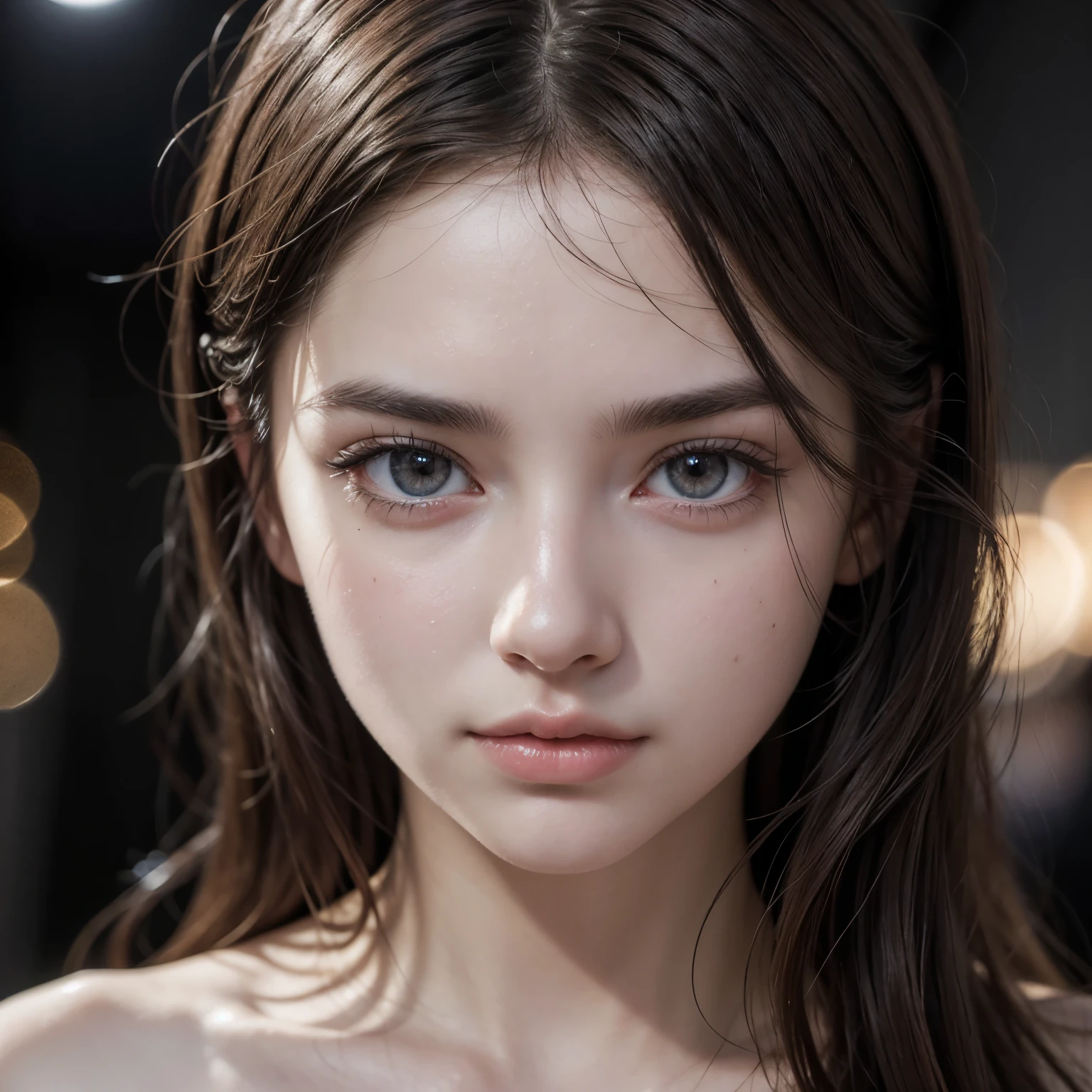 Soft portrait of a beautiful woman, flowing dark hair, captivating gaze, elegant features, radiant smile, feminine beauty, subtle makeup, striking eyes, long lashes, graceful posture, stylish attire, soft shadows, warm skin tones, detailed portrait, realistic style, high-resolution, delicate lighting, digital painting, by Sofia Bonati, Behance.