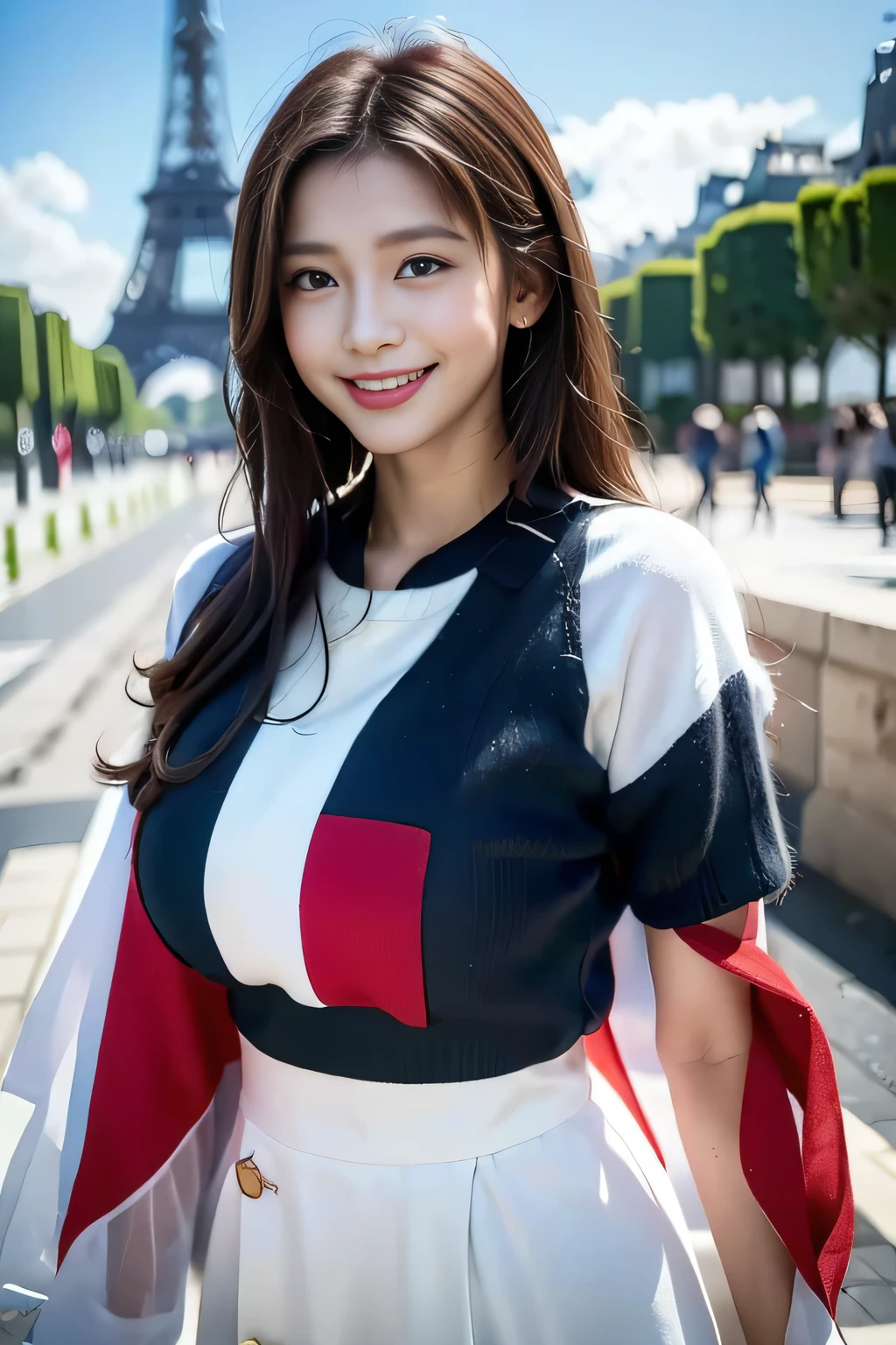 (((Costumes inspired by the flag of the Republic of Fiji:1.3))),(),(((smile:1.3))),(((Women supporting the Paris Olympics:1.3))),(((International flags on the streets of Paris))),(((Eiffel Tower in the background))),(((The Seine in the background))),masterpiece,Highest quality,Ultra-high resolution output images,Write Boundary Depth,Intricate details,Add depth to your subject with contrast between light and shadow,Anatomically correct facial structure),(Picture Mode Ultra HD,)