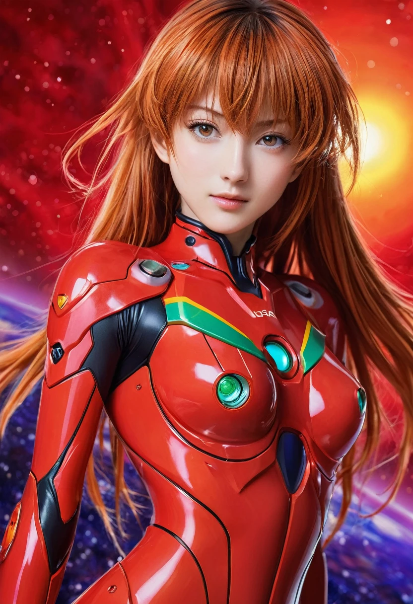 (best quality, artwork, (colorful, more detailed) upper body photo, cute fashion photography (Asuka Langley), in red Evangelion plugsuit with highly detailed texture, (ultra-detailed body), (slight smile:0.3), moonlight passing through hair, (colorful background:1.3), (intricate details), (Dynamic Angle), bare breasts, showing part of vagina, few pubic hair, beautiful vagina, bare and pointy breasts, very horny, bare vagina with little hair, completely naked vagina