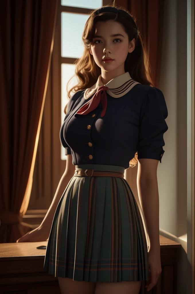 Pretty English 1940s private school girl. Official Art – An Award-Winning Digital Masterpiece In 4K Ultra HD, Extreme Detail And Intricate Realism. This Concept Art Brought To Life By The Hands Of Artists Like Wlop & Artgerm In A Stunning 2D Vector Illustration.