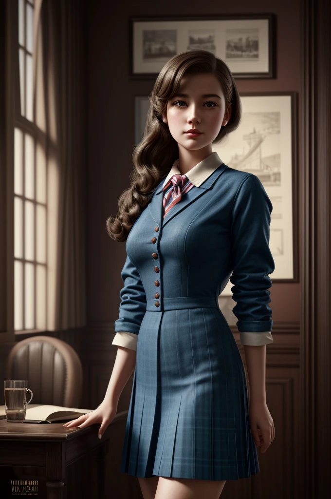 Pretty English 1940s  girl. Official Art – An Award-Winning Digital Masterpiece In 4K Ultra HD, Extreme Detail And Intricate Realism. This Concept Art Brought To Life By The Hands Of Artists Like Wlop & Artgerm In A Stunning 2D Vector Illustration.
