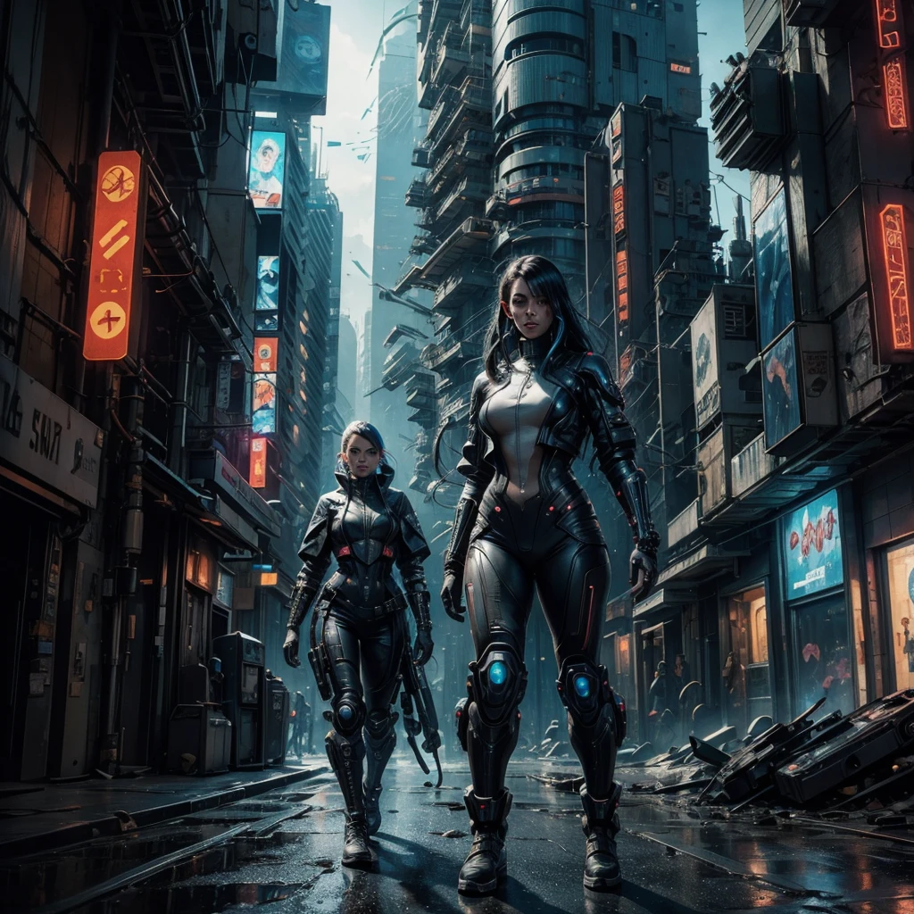 
a futuristic cyberpunk woman while she searches a semi-destroyed alien city, within the city walls some mysterious alien symbols can be glimpsed, hyper-realistic, cinematic, 8k, ultra-detailed, masterpiece, intricate-details, photo-realistic 
