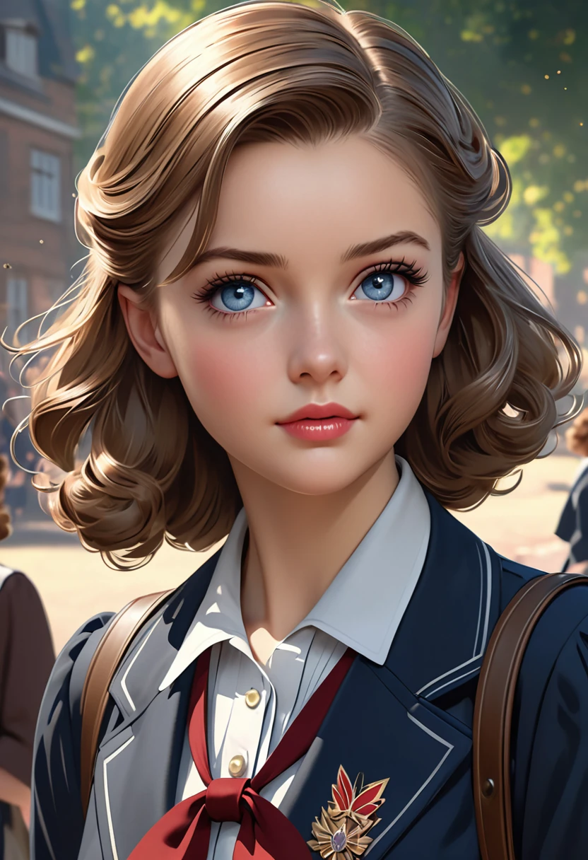 Pretty English 1940s  girl. Official Art – An Award-Winning Digital Masterpiece In 4K Ultra HD, Extreme Detail And Intricate Realism. This Concept Art Brought To Life By The Hands Of Artists Like Wlop & Artgerm In A Stunning 2D Vector Illustration.
