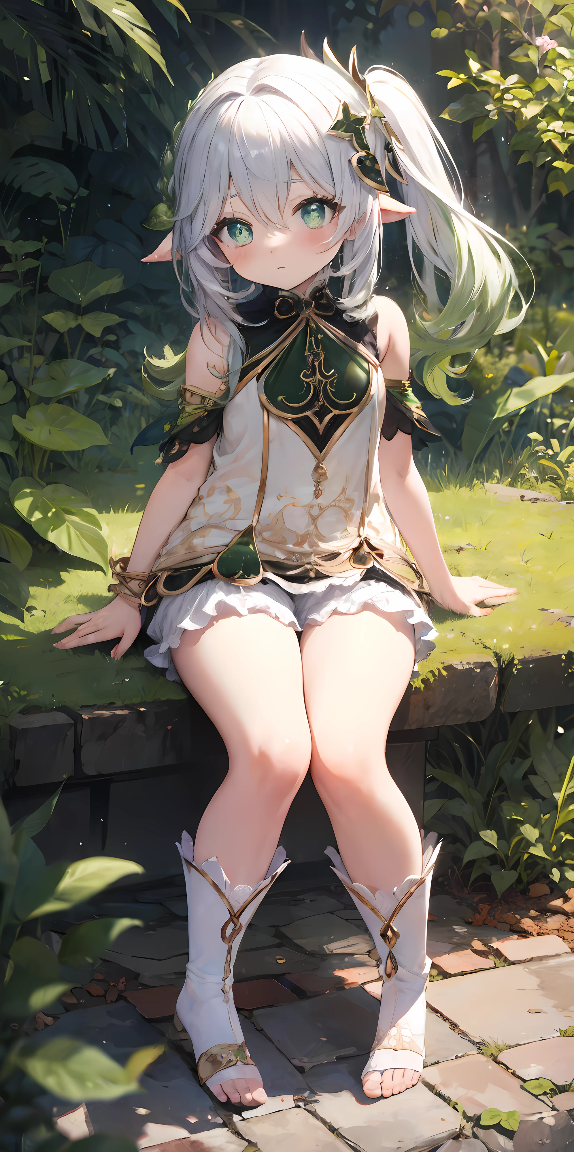 Thick thighs,Nahida,, , ,, flat chest, fullbody, head to toe capture on the frame, lolitoes, thick thighs, bloomers, bend over, showing her bum( butt), outdoor, cute girl, cute , one piece uniform 