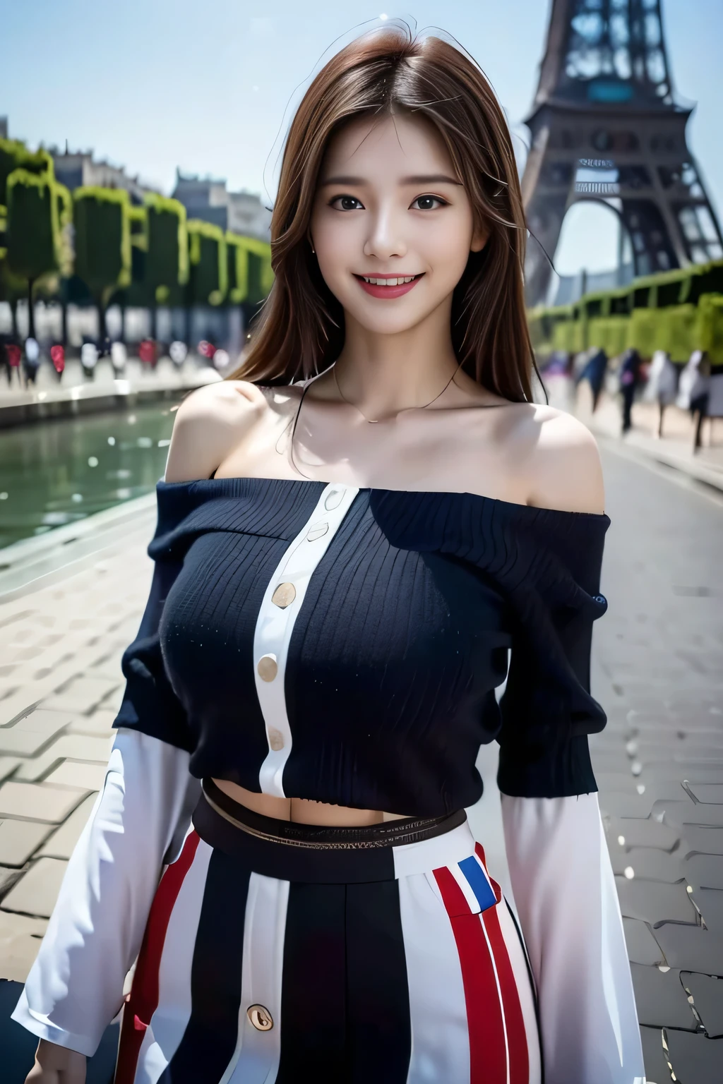 (((Dominican Republic flag-inspired outfit:1.3))),(),(((smile:1.3))),(((Women supporting the Paris Olympics:1.3))),(((International flags on the streets of Paris))),(((Eiffel Tower in the background))),(((The Seine in the background))),masterpiece,Highest quality,Ultra-high resolution output images,Write Boundary Depth,Intricate details,Add depth to your subject with contrast between light and shadow,Anatomically correct facial structure),(Picture Mode Ultra HD,)