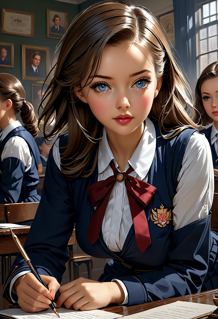 Pretty English 1940s private school girl. Official Art – An Award-Winning Digital Masterpiece In 4K Ultra HD, Extreme Detail And Intricate Realism. This Concept Art Brought To Life By The Hands Of Artists Like Wlop & Artgerm In A Stunning 2D Vector Illustration.