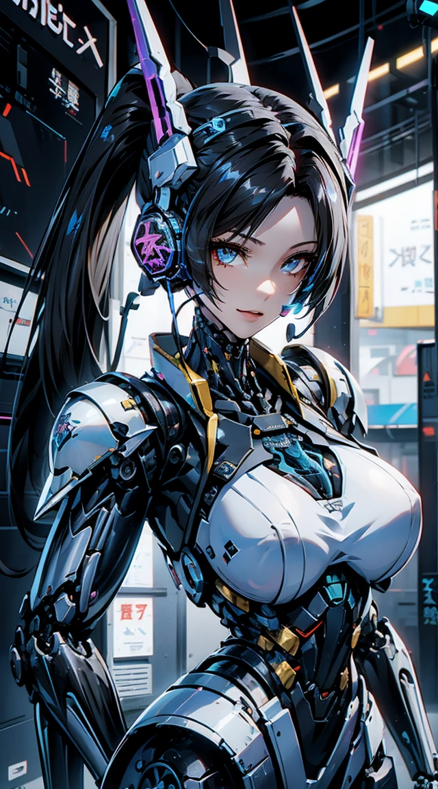 (head shot:1.6)、Very detailed, Advanced Details, high quality, High resolution, 1080P, hard disk, beautiful,(War Machine),Armor War,(He has a machine gun in each hand:1.5),(Dynamic pose:1.3)、(attack posture:1.3)、beautiful,Mecha Cyborg Girl,BATTLE MODE,Mecha Body Girl,She is wearing a futuristic War Machine weapon mecha、(((Mechanical Headgear:1.3)))、(((Cyber Headphones:1.3)))、Close-up of a woman in a futuristic suit, Girl wearing mecha cyber armor, Cyberpunk Anime Girl Mecha, Female Mecha, perfect Anime Cyborg woman, Anime Cyborg, Mech Suit, Anime Mecha Armor, アニメMecha aesthetics, Girl in Armor, beautiful少女サイボーグ, Mecha aesthetics, Japanese Cyborg, Cyber Suit, Cyber Japan style armor、((High ponytail:1.3))、