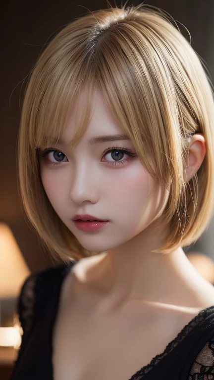 Highest quality, shape, Very detailed, finely, High resolution, 8k wallpaper, 完璧なダイナミックな構shape, Beautiful and beautiful eyes, Short Bob Hair,blonde inner hair,Natural color lip, Bold sexy pose,20-year-old girl、cute、Subjects striking sexy poses for the camera、(masterpiece:1.2), Highest quality, (shape:1.2), (Very detailed), Hyper Details, (delicate), (Intricate details), (Cinematic Light, Highest quality Backlights), Delete a row, soloist, Perfect body, (1 girl), Anime girl with clear black eyes and light hair,Beautiful, narrow eyes、 black gothic dress, (Compensate), High Contrast, (Better lighting, Very creative and beautiful), (Cinematic Light), flashy、whole body、Emphasize good style、((Wallpaper 8k)), ((Surreal)), ((Quality in every detail:1.2)), 1 girl, Kind eyes、Fuller lips