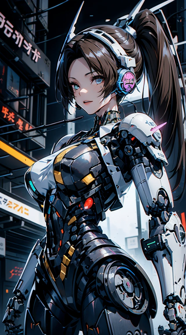 (head shot:1.6)、Very detailed, Advanced Details, high quality, High resolution, 1080P, hard disk, beautiful,(War Machine),Armor War,((He has a machine gun in each hand:1.5)),((Dynamic pose:1.3))、(attack posture:1.3)、beautiful,Mecha Cyborg Girl,BATTLE MODE,Mecha Body Girl,She is wearing a futuristic War Machine weapon mecha、(((Mechanical Headgear:1.3)))、(((Cyber Headphones:1.3)))、Close-up of a woman in a futuristic suit, Girl wearing mecha cyber armor, Cyberpunk Anime Girl Mecha, Female Mecha, perfect Anime Cyborg woman, Anime Cyborg, Mech Suit, Anime Mecha Armor, アニメMecha aesthetics, Girl in Armor, beautiful少女サイボーグ, Mecha aesthetics, Japanese Cyborg, Cyber Suit, Cyber Japan style armor、((High ponytail:1.3))、