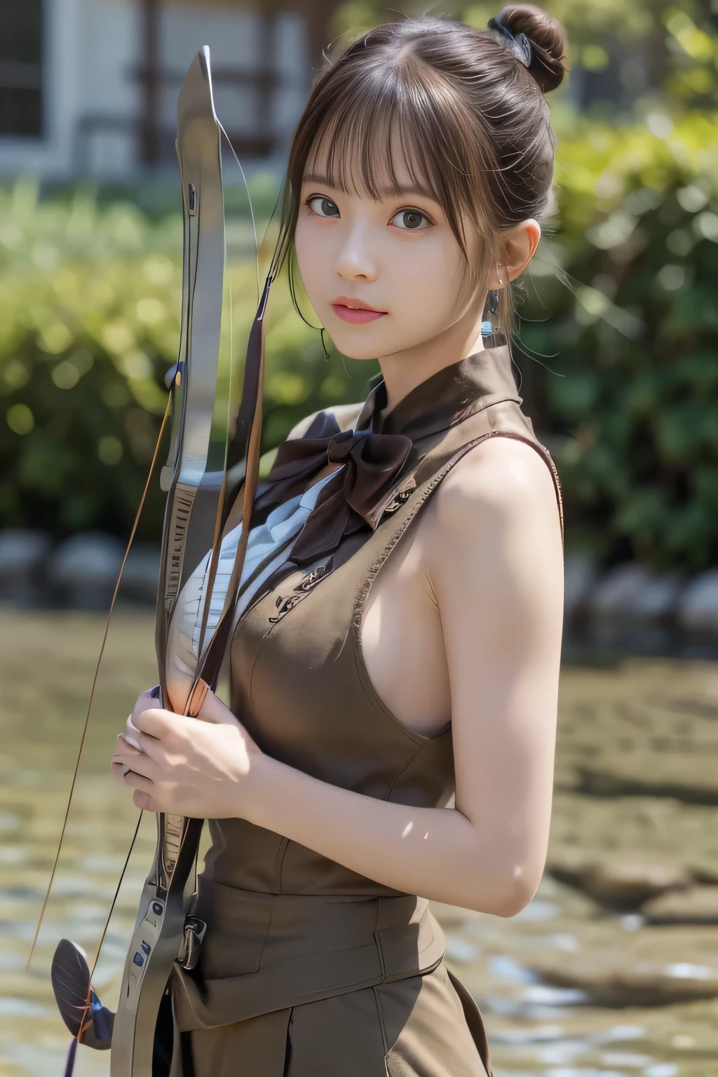 (((Naked girl playing archery、The man who ordered it)))、(High resolution:1.3), (16k, Photorealistic, Raw photo, Best image quality: 1.4), Japanese, (One Girl),  (Black-haired、short hair:1.3), Beautiful Hairstyles, (Realistic Skin), Beautiful skins, attractive, 超A high resolution, Surreal, High detail, Golden Ratio, Highly detailed cute girl,(20-year-old)