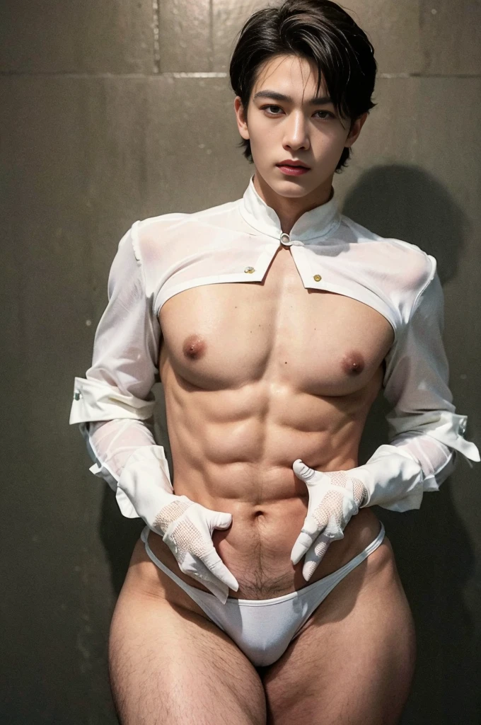 (masutepiece,High resolution,ultra - detailed:1.0),1(Boy,Robot Boy),Perfect male body,Look at the camera,Delicate eyes and delicate face,extremely details CG,Unity 8k Wallpaper,intricate-detail,solo person,Detailed face, (Futuristic skin tight white bodysuit), Best Quality, hands visible, (White Gloves), extra short hair:1.5 , full length shot(fls) , big hips , insane details, hyper details , photorealistic , only male , puffy nipples , 16k resolution , ultra-high clarity , hyperrealism, uhd,. K-pop idol, whore , slutty whore , swollen nipples , defeat , grins , thick thighs, masculine boy , manly face , ((unrealistic wide hips , unrealistic wide pelvis )) , ((small waist , narrow waist)) , This photorealistic portrait combines the style of National Geographic., Capture every detail of his textured skin in 8k resolution. Leica digital SLR camera. His features were clearly visible., From the deep-set eyes to the chiselled jawline., Make this image a true masterpiece..Lift. (8K UHD、RAW Photography、Photorealistic Portrait Leica Digital SLR、Lifelike images)