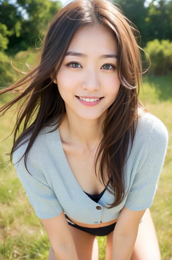 (((One girl,alone))),(Highly realistic photos, High resolution, Detailed face, Beautiful Eyes) Japanese women, 30 years old, Cute Face, Nice body, Medium chest, ,Hairstyle, Healthy Body,Thighs、turn over、Depth of written boundary,panties、Narrow eyes,Light Smile、Wind、It's raining a little、Body like a model、shirt、Thong、Waterfront、