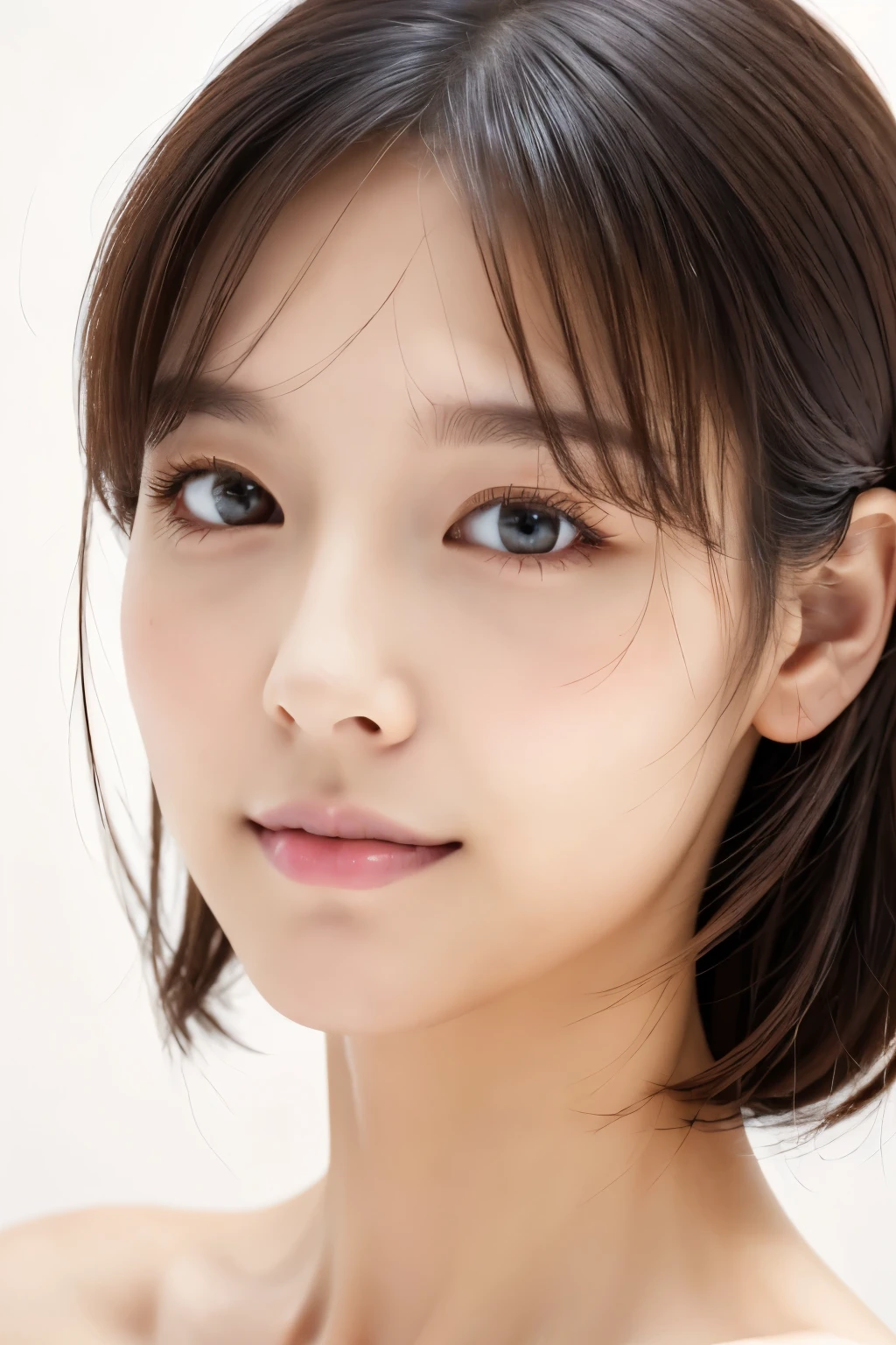 Masterpiece, Best Quality, Photorealsitic, Ultra-detailed, finely detail, high resolution, 8k wallpaper, Professional, high level of detail,1girl in, ((Facing the front)), ((Only lips are in Red)), Detailed clavicle, face perfect,Half Ukrainian, half Japanese, five moles in face,20 years old, straight hair, (look straight at a camera)
