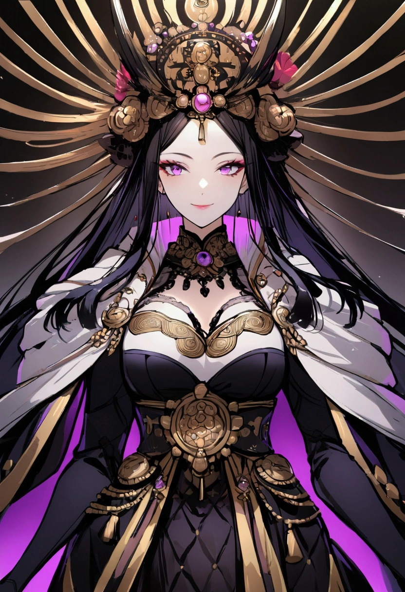 (full HD 4k quality) 1 girl, Empress, jewelry, Captivating smile, Raven haired