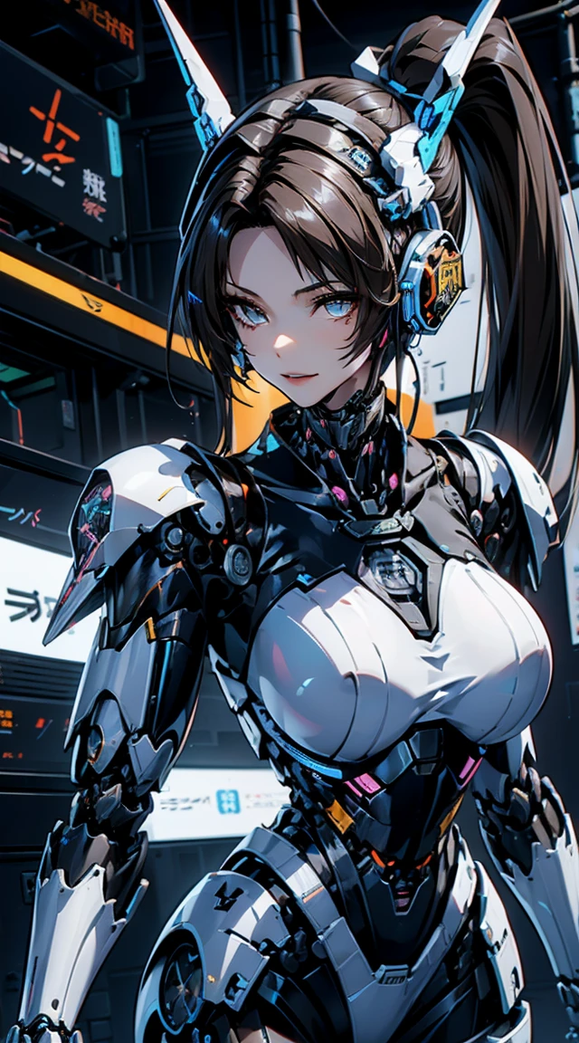(head shot:1.6)、Very detailed, Advanced Details, high quality, High resolution, 1080P, hard disk, beautiful,(War Machine),Armor War,((He has a machine gun in each hand:1.5)),((Dynamic pose:1.3))、(attack posture:1.3)、beautiful,Mecha Cyborg Girl,BATTLE MODE,Mecha Body Girl,She is wearing a futuristic War Machine weapon mecha、(((Mechanical Headgear:1.3)))、(((Cyber Headphones:1.3)))、Close-up of a woman in a futuristic suit, Girl wearing mecha cyber armor, Cyberpunk Anime Girl Mecha, Female Mecha, perfect Anime Cyborg woman, Anime Cyborg, Mech Suit, Anime Mecha Armor, アニメMecha aesthetics, Girl in Armor, beautiful少女サイボーグ, Mecha aesthetics, Japanese Cyborg, Cyber Suit, Cyber Japan style armor、((High ponytail:1.3))、
