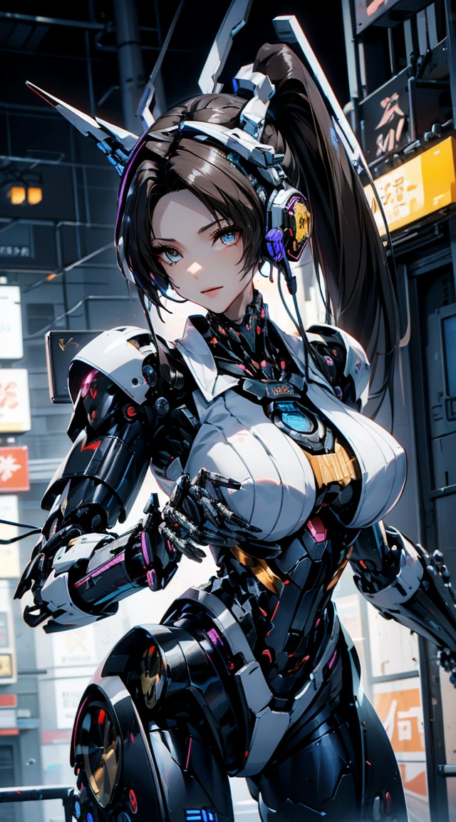 (head shot:1.6)、Very detailed, Advanced Details, high quality, High resolution, 1080P, hard disk, beautiful,(War Machine),Armor War,((He has a machine gun in each hand:1.5)),((Dynamic pose:1.3))、(attack posture:1.3)、beautiful,Mecha Cyborg Girl,BATTLE MODE,Mecha Body Girl,She is wearing a futuristic War Machine weapon mecha、(((Mechanical Headgear:1.3)))、(((Cyber Headphones:1.3)))、Close-up of a woman in a futuristic suit, Girl wearing mecha cyber armor, Cyberpunk Anime Girl Mecha, Female Mecha, perfect Anime Cyborg woman, Anime Cyborg, Mech Suit, Anime Mecha Armor, アニメMecha aesthetics, Girl in Armor, beautiful少女サイボーグ, Mecha aesthetics, Japanese Cyborg, Cyber Suit, Cyber Japan style armor、((High ponytail:1.3))、