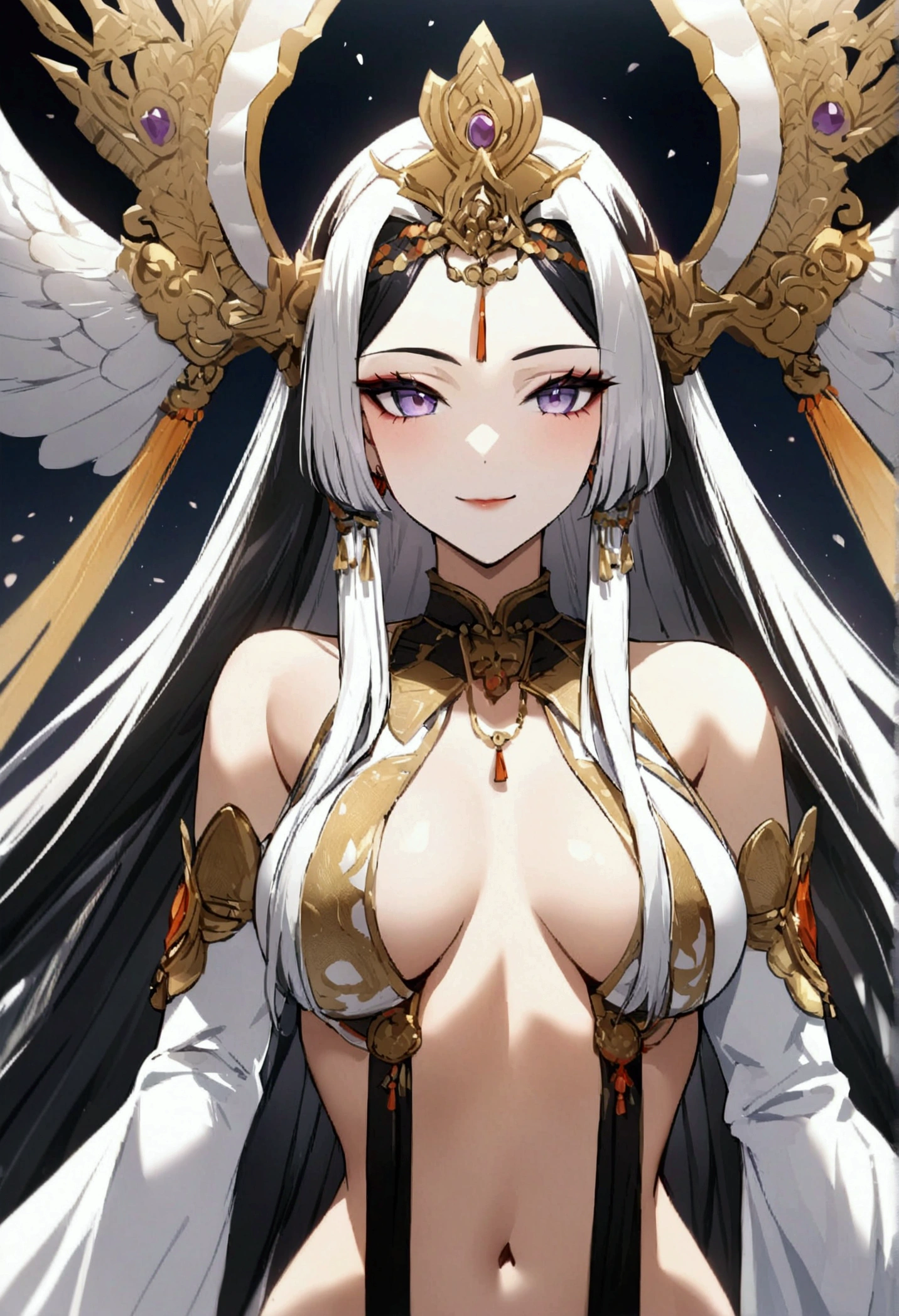 (full HD 4k quality) 1 girl, Brazilian Empress, jewelry, Captivating smile, raven hair