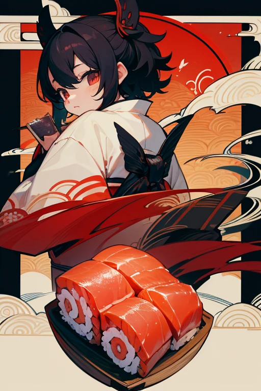 beautiful　Japanese Mythology　cool　kimono　Japanese food Red tuna　sushi　eat　