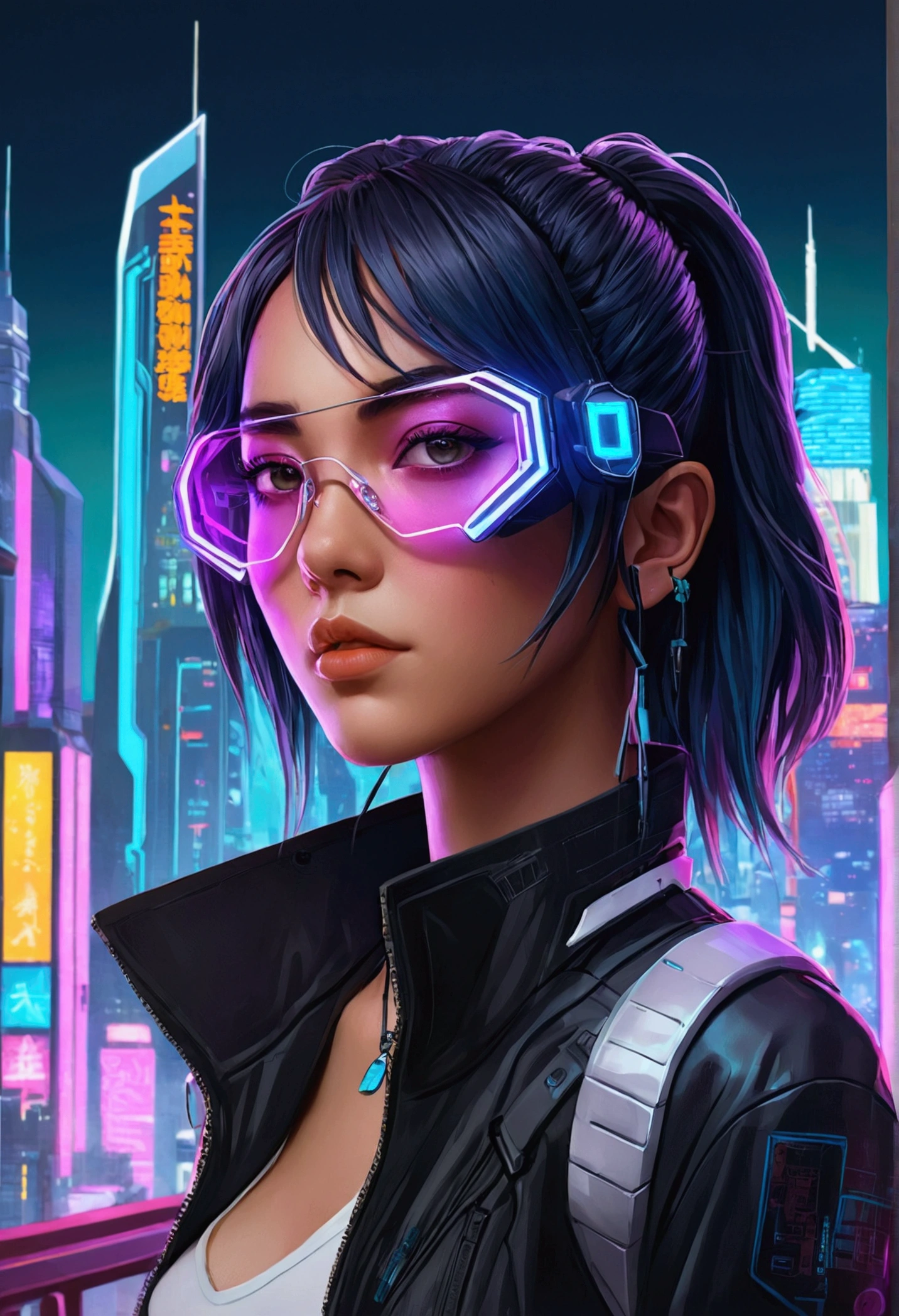 anime girl with futuristic glasses and a futuristic city background, cyberpunk art style, cyberpunk themed art, cyberpunk artstyle, digital cyberpunk anime art, digital cyberpunk - anime art, jen bartel, cyberpunk vibes, cyberpunk art, cyberpunk digital painting, cyberpunk vibrant colors, the cyberpunk girl portrait, cyberpunk vibe, cyberpunk anime art, cyberpunk digital art, detailed cyberpunk illustration, cyberpunk illustration