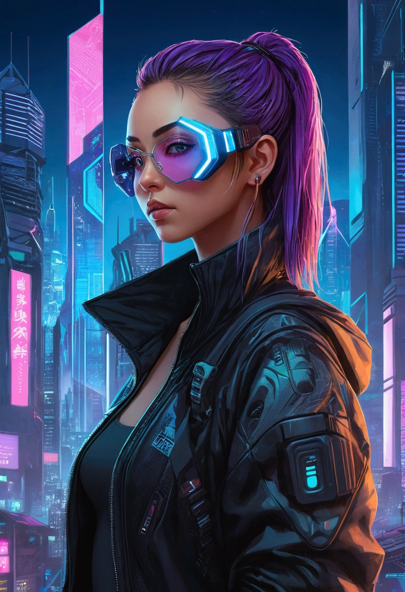 anime girl with futuristic glasses and a futuristic city background, cyberpunk art style, cyberpunk themed art, cyberpunk artstyle, digital cyberpunk anime art, digital cyberpunk - anime art, jen bartel, cyberpunk vibes, cyberpunk art, cyberpunk digital painting, cyberpunk vibrant colors, the cyberpunk girl portrait, cyberpunk vibe, cyberpunk anime art, cyberpunk digital art, detailed cyberpunk illustration, cyberpunk illustration