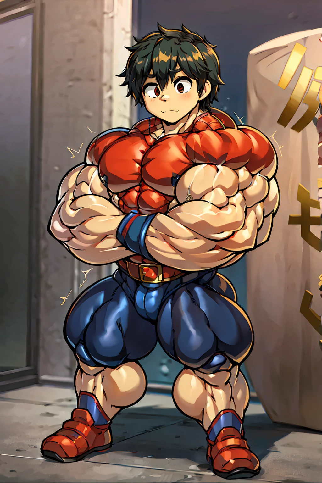 Provocative attitude,(((8-year-old boy))),Huge muscles,Chibi,Hero Arrives!!