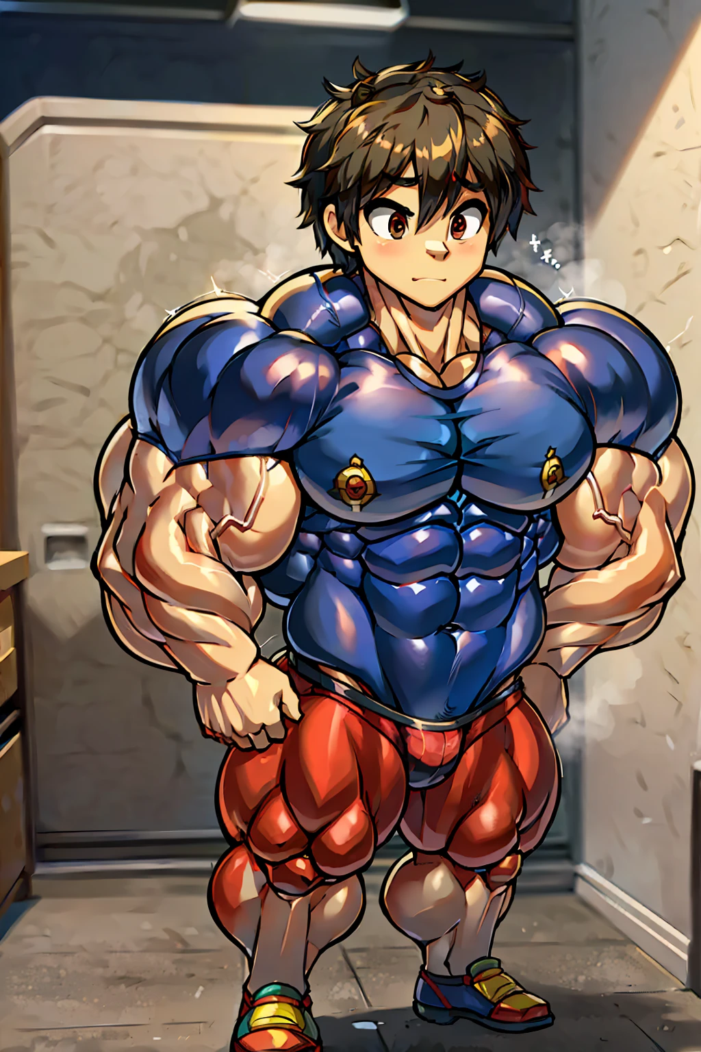 Provocative attitude,(((8-year-old boy))),Huge muscles,Chibi,Hero Arrives!!