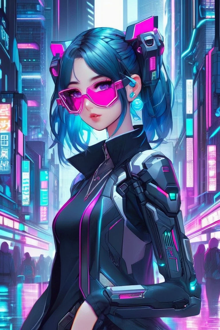 anime girl with futuristic glasses and a futuristic city background, cyberpunk art style, cyberpunk themed art, cyberpunk artstyle, digital cyberpunk anime art, digital cyberpunk - anime art, jen bartel, cyberpunk vibes, cyberpunk art, cyberpunk digital painting, cyberpunk vibrant colors, the cyberpunk girl portrait, cyberpunk vibe, cyberpunk anime art, cyberpunk digital art, detailed cyberpunk illustration, cyberpunk illustration