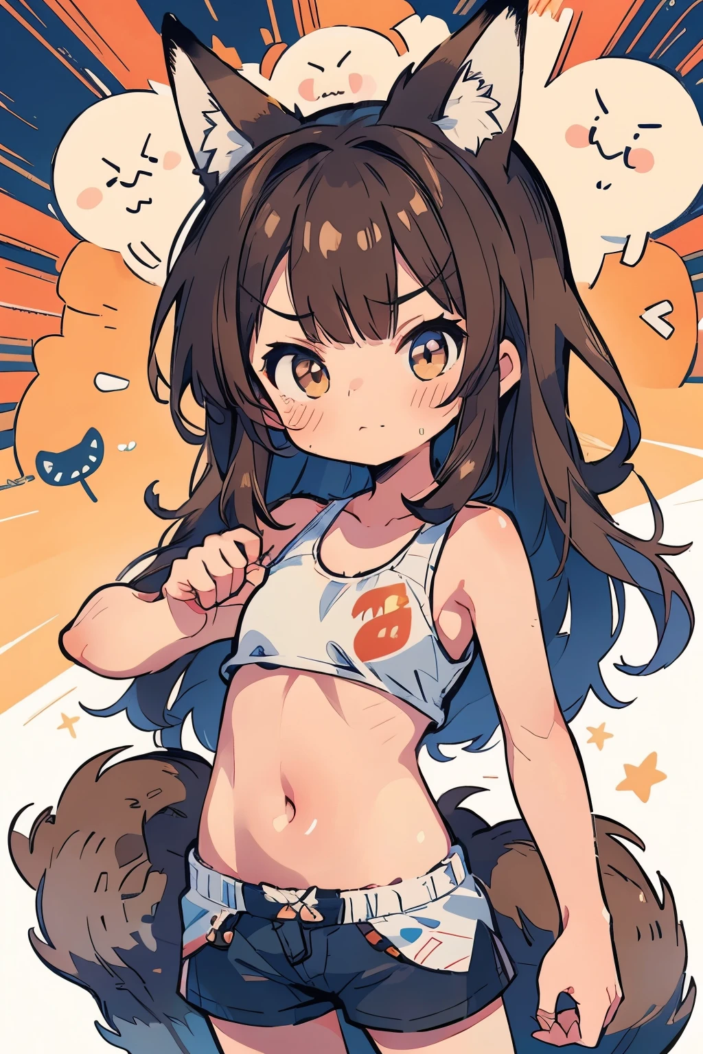 (boxing:1.1)、Teenage Girls、Young、belly button、stomach、cool、Shorts、boxingグローブ、(boxingウェア:1.3)、Serious expression、(Closed Mouth:1.1)、Brown Hair、Fox ears、Fox Tail、(Tsundere:1.2)